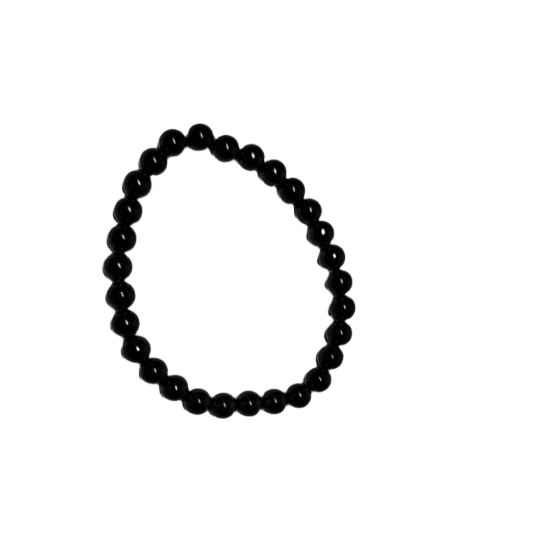 Black Obsidian Gemstone Stretch Bracelet with 6mm Round Beads/ Handmade/ High Quality/ Earth Star and Root Chakra