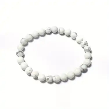 White Howlite Bracelet 6mm - Elastic Bracelet - White Howlite Jewelry - Stretch Bracelet - Genuine Howlite Gemstone - White Crystal Beads