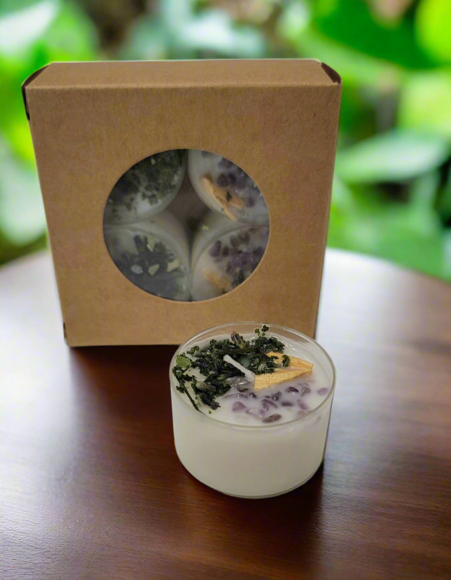 Smudge and Cleanse Tea Light Set of 4 Soy Candle, Smudge Candle, Candle With Crystals, Intention Candle, Spell Candle, Protection Candle, Manifestation, Witchy